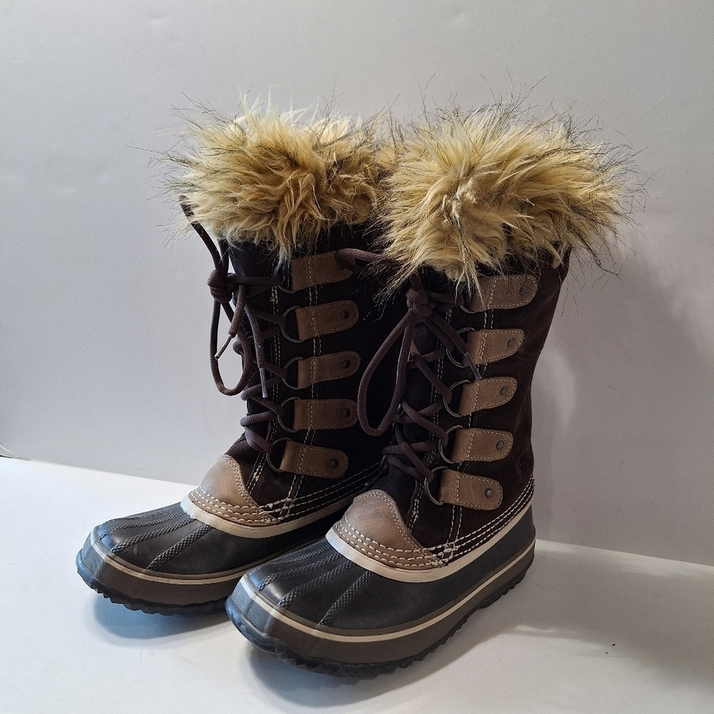 SOREL Women’s Joan of Arctic Suede Gorpcore Hawk Brown Dark Stone Boots Size 6